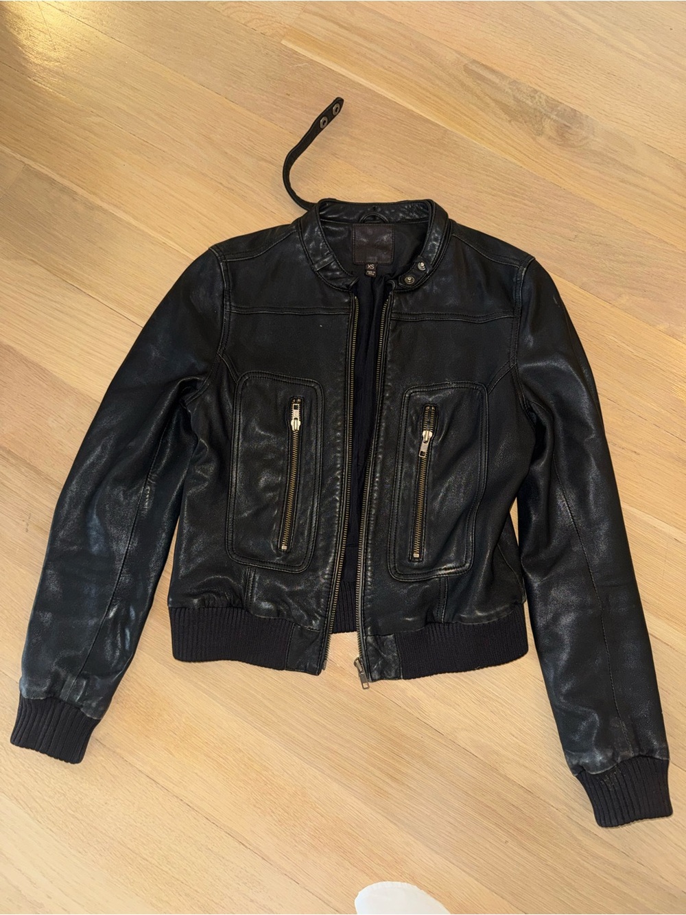 Joie Women’s Black Leather Bomber Jacket - Picture 3 of 4